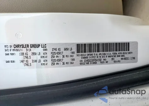 2015 Dodge Grand Caravan Sxt из США, поврежденный, VIN 2C4RDGCG9FR541592